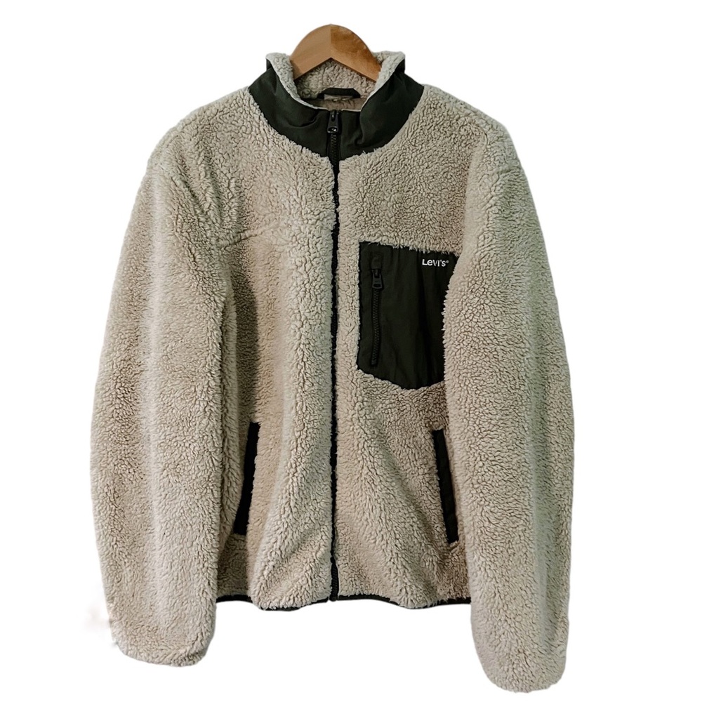 Levi's Green Colorblock Full Zip Sherpa Jacket in Oat